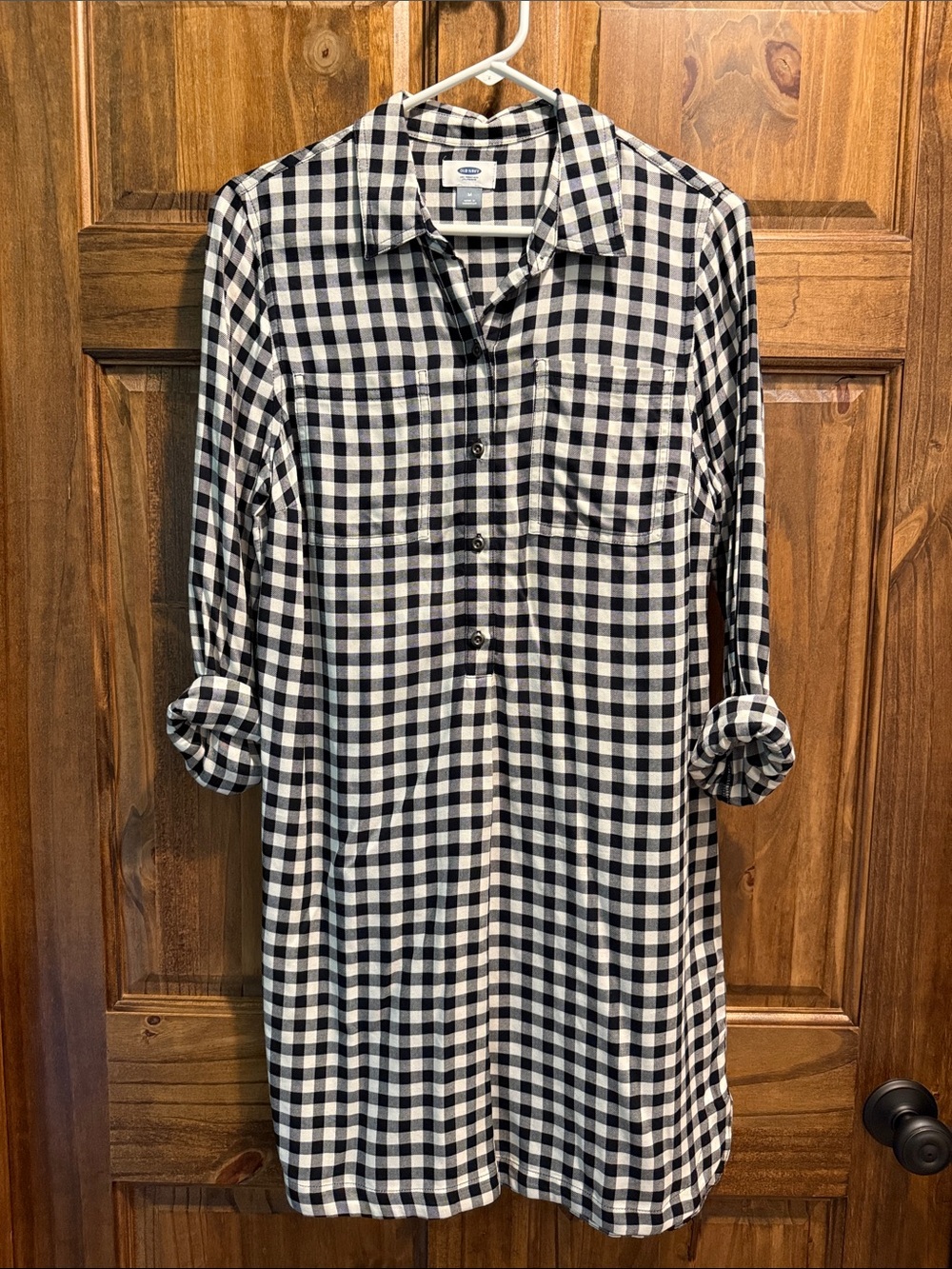 Old Navy Black and White Gingham Long-Sleeve Shirt Dress